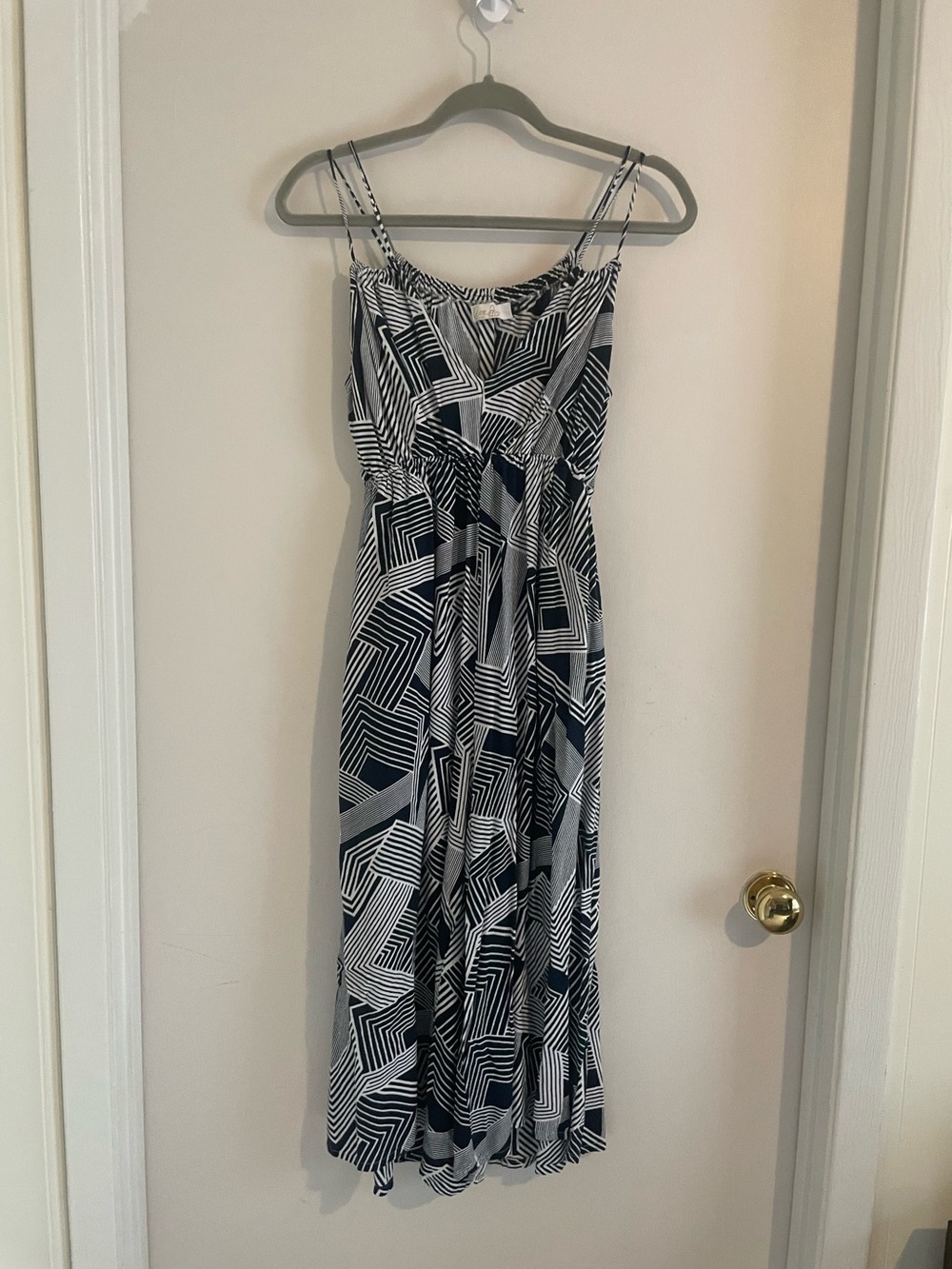 Ava Sky Navy Geometric Print Wide Leg Cropped Romper Sz M